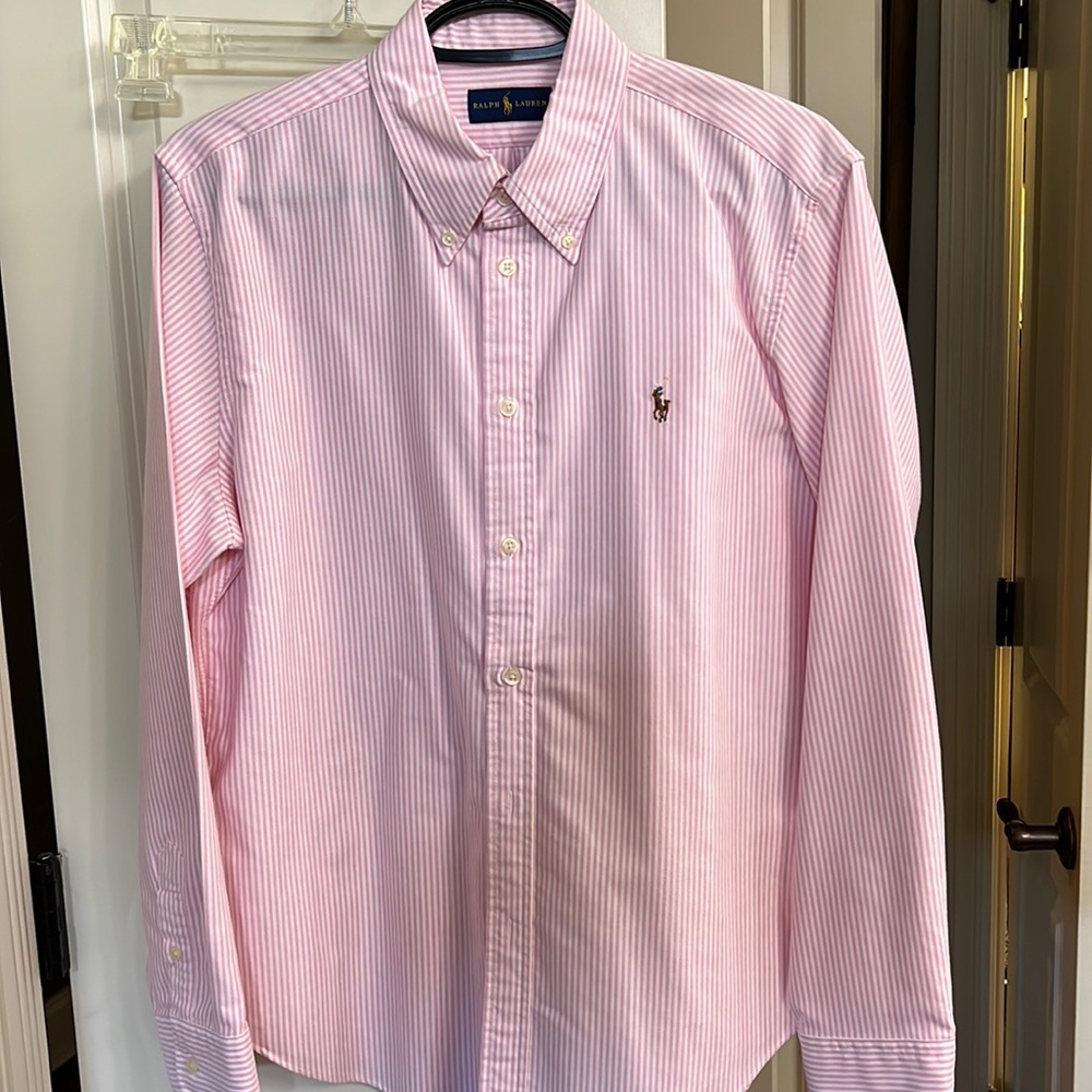 Ralph Lauren pink and white stripe button down shirt